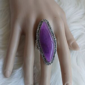 Paparazzi Purple Silver Cocktail Ring with Art Deco Design